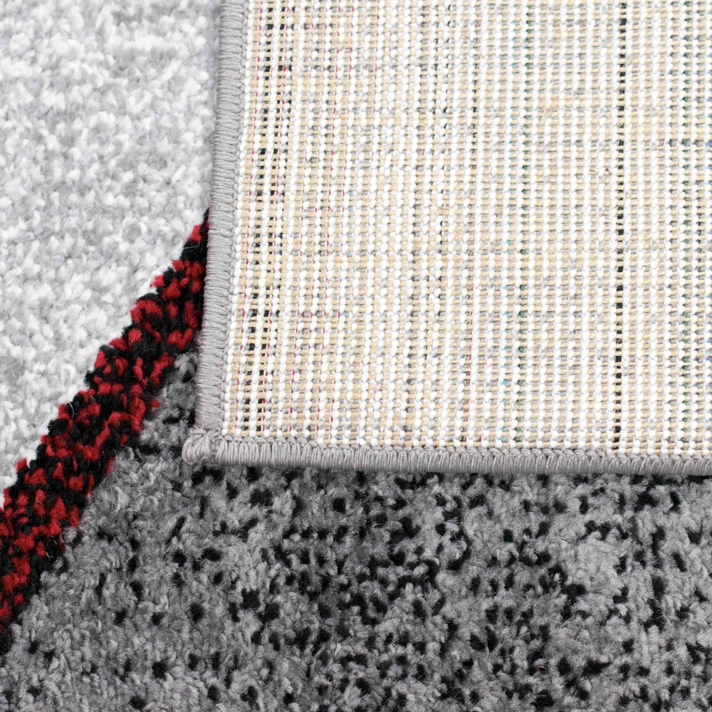 Teppich Wohnzimmer modernes Wellen Design in grau anthrazit rot - pflegeleicht