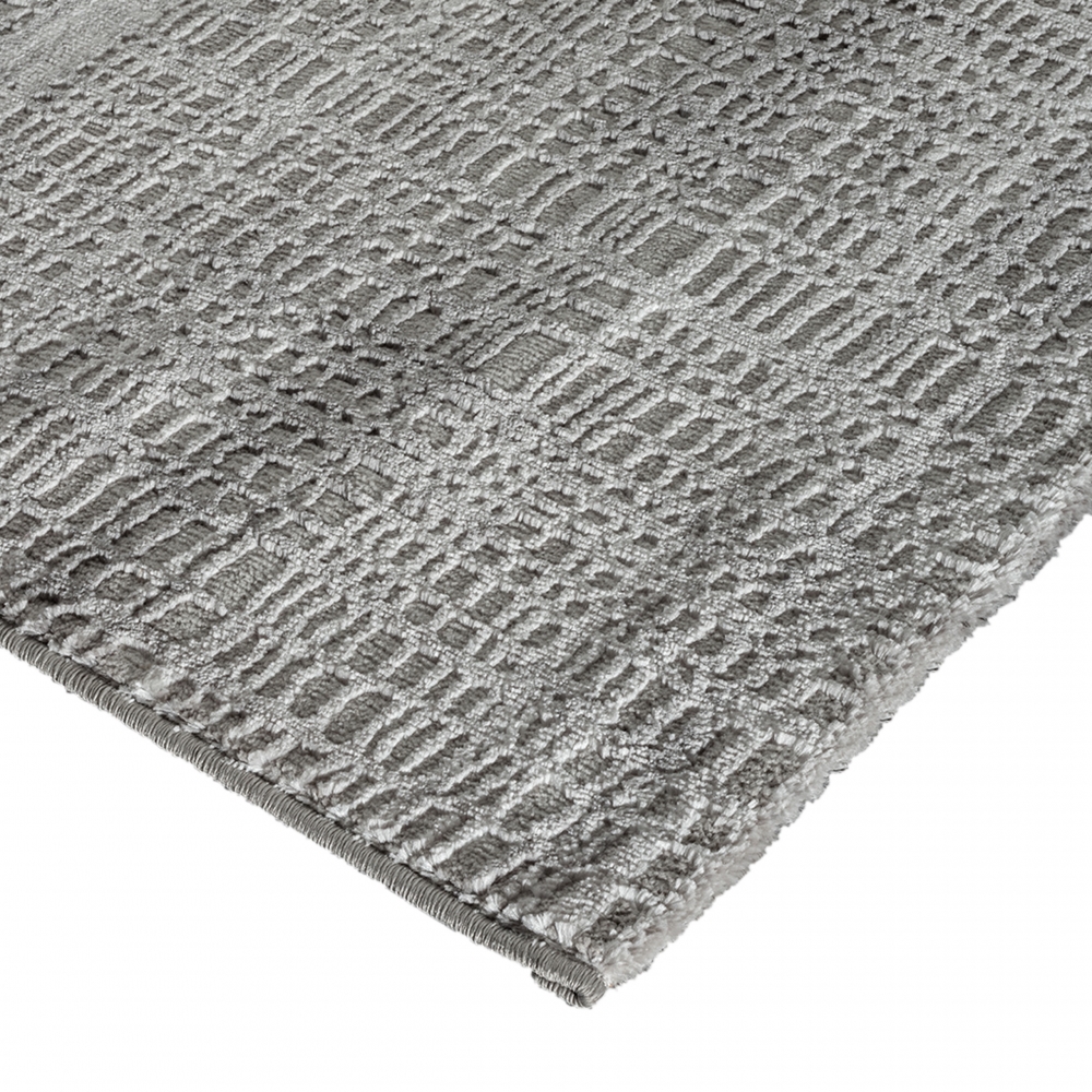 Designertepich mit Netz Karomuster glänzend in silber grau