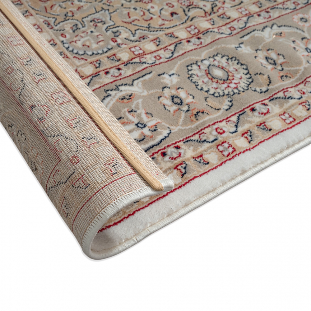 Teppich Creme Beige mit präzisem Medaillon und Ornamentstruktur