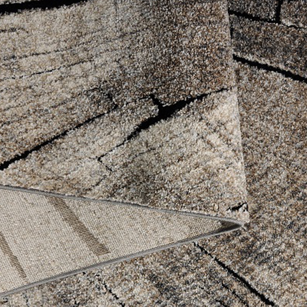 Design Teppich Beige Grau Holzstruktur Kreis modern elegant Wohnbereich