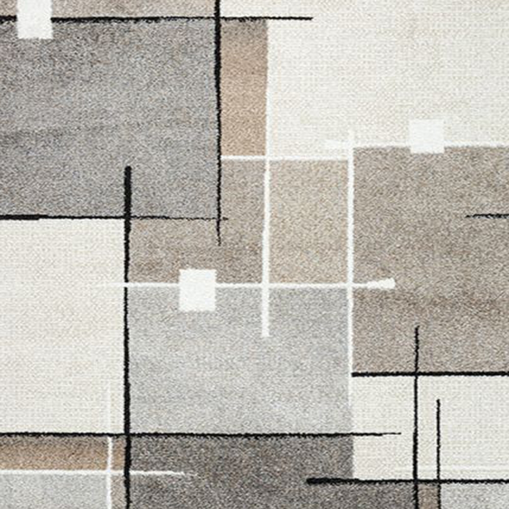 Moderner Teppich mit geometrischem Muster – Beige, Grau & Schwarz – Weich & pflegeleicht