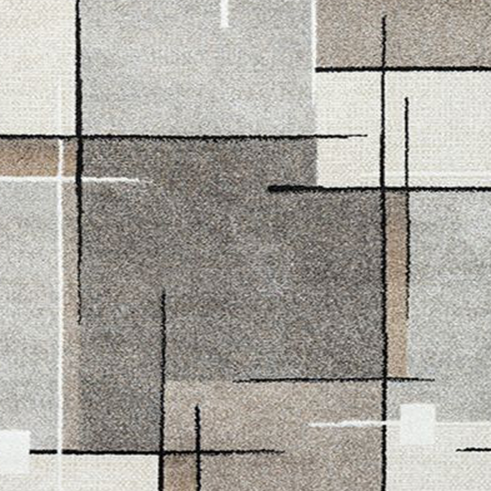 Moderner Teppich mit geometrischem Muster – Beige, Grau & Schwarz – Weich & pflegeleicht