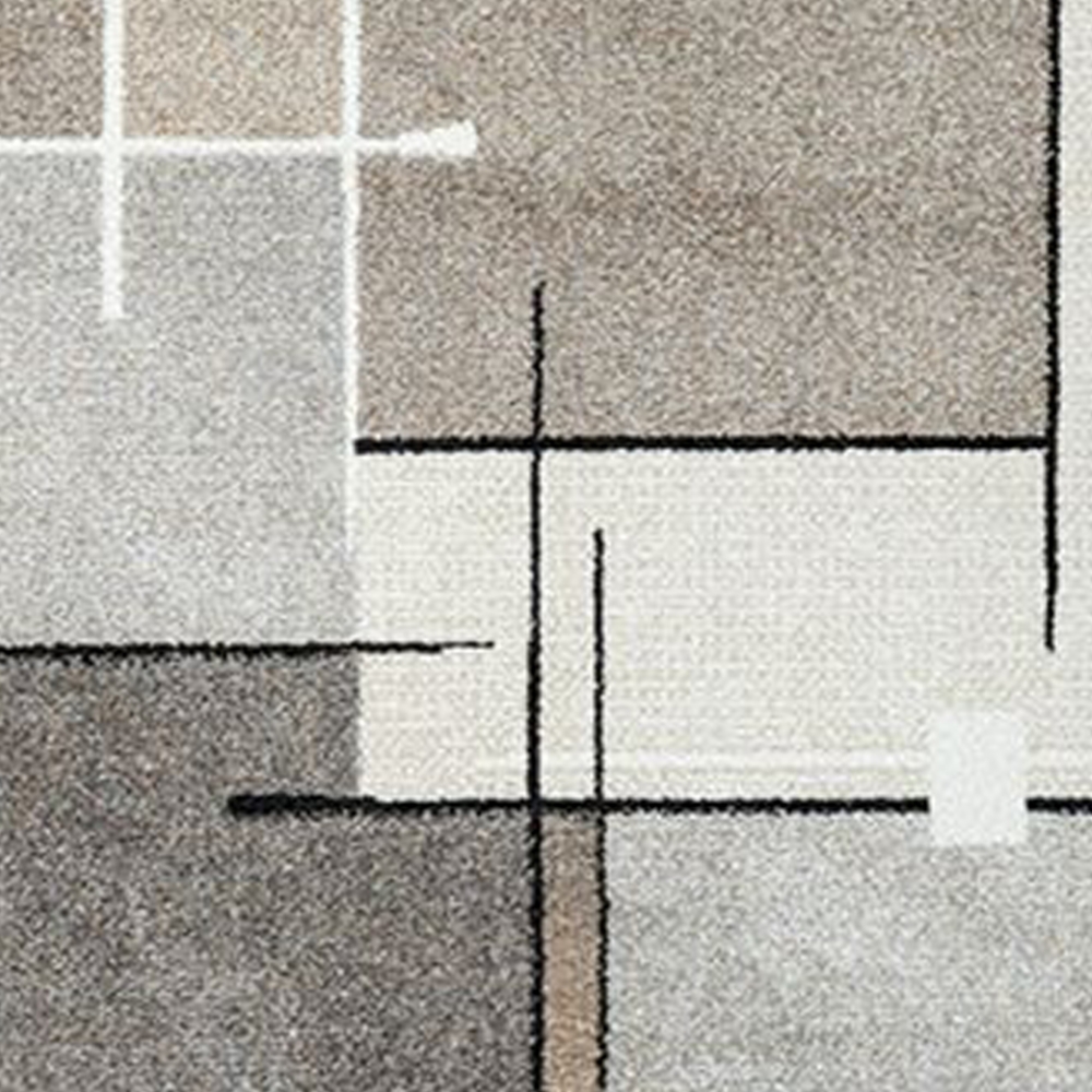Moderner Teppich mit geometrischem Muster – Beige, Grau & Schwarz – Weich & pflegeleicht