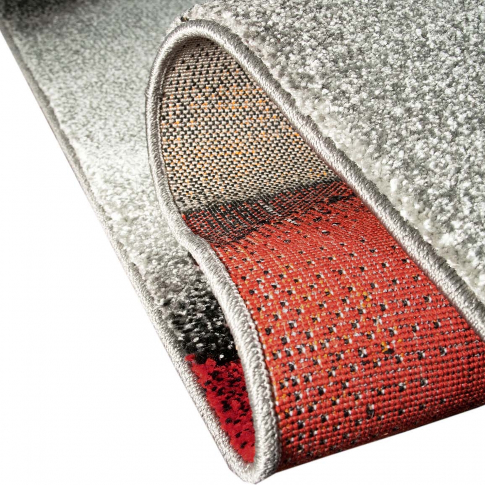 Moderner Teppich Kurzflor Wohnzimmerteppich Konturenschnitt karo abstrakt grau schwarz weiss rot