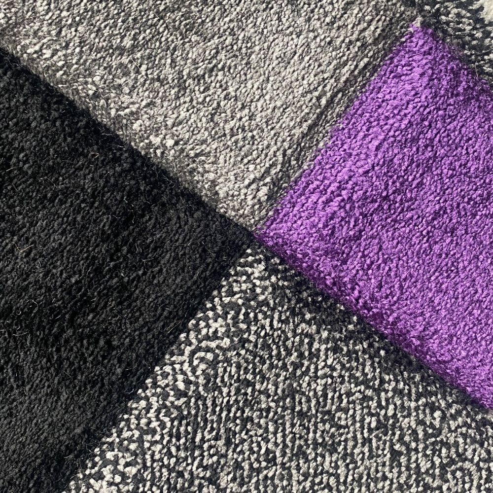 Designer Teppich Wohnzimmerteppich karo lila grau creme schwarz