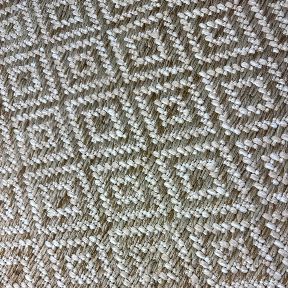 Außenteppich Balkon wetterbeständig flachgewebe im Rautendesign in beige