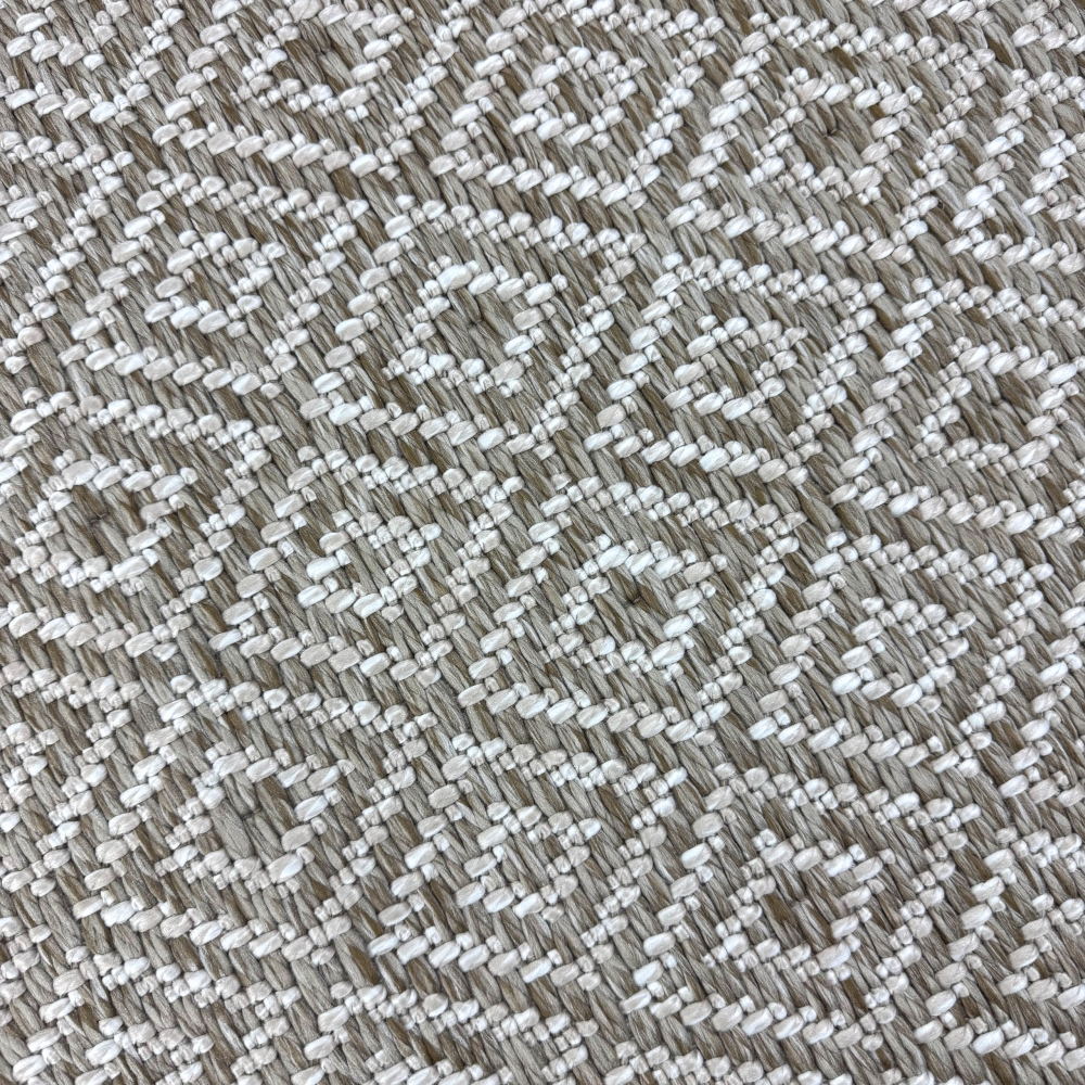 Außenteppich Balkon wetterbeständig flachgewebe im Rautendesign in beige