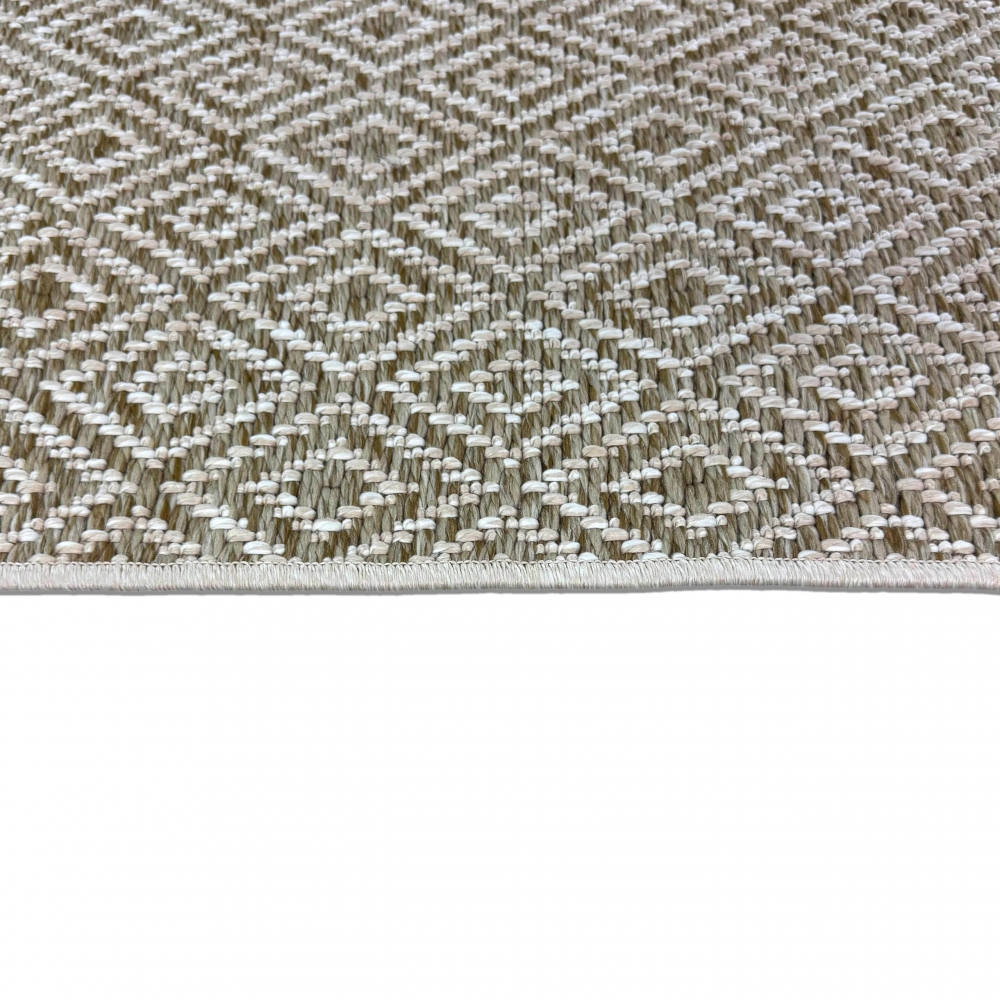 Außenteppich Balkon wetterbeständig flachgewebe im Rautendesign in beige