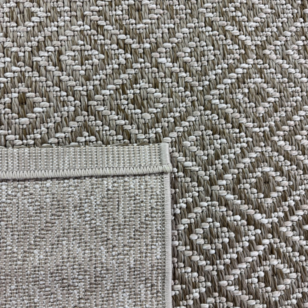 Außenteppich Balkon wetterbeständig flachgewebe im Rautendesign in beige