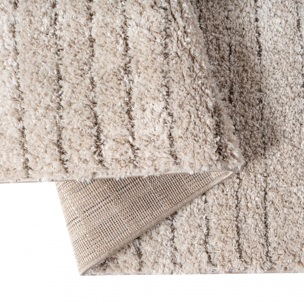 Moderner Teppich Beige Linienmuster weich robust für Wohnräume