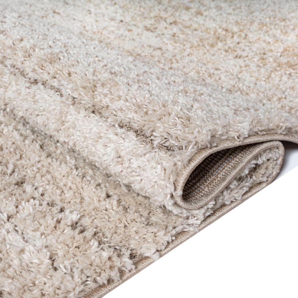 Moderner Teppich Beige Linienmuster weich robust für Wohnräume
