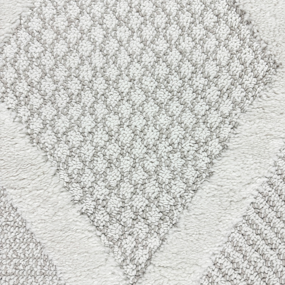 Wohnzimmer Schlafzimmer Teppich mit verschieden gemusterten Rauten in creme grau