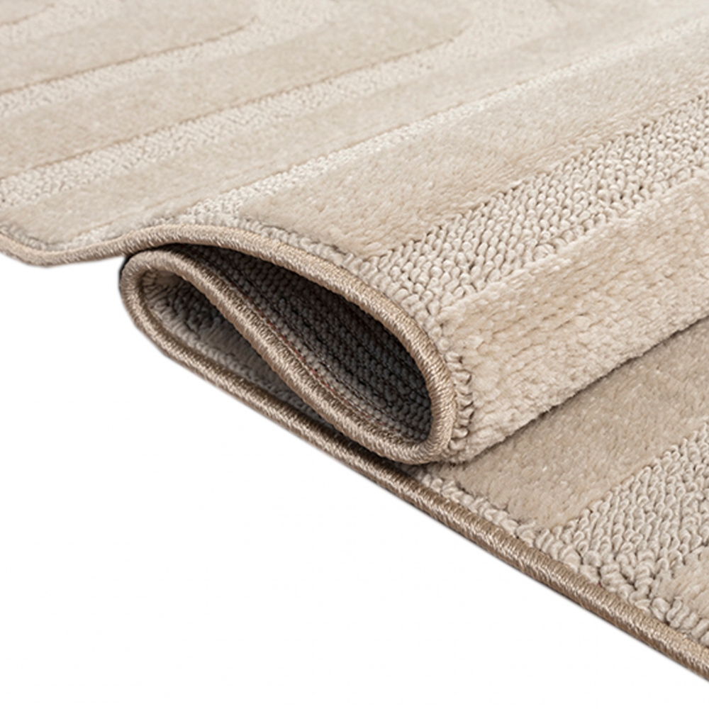 Wohnzimmer-/ Schlafzimmerteppich schimmernd mit Linienmuster in Beige