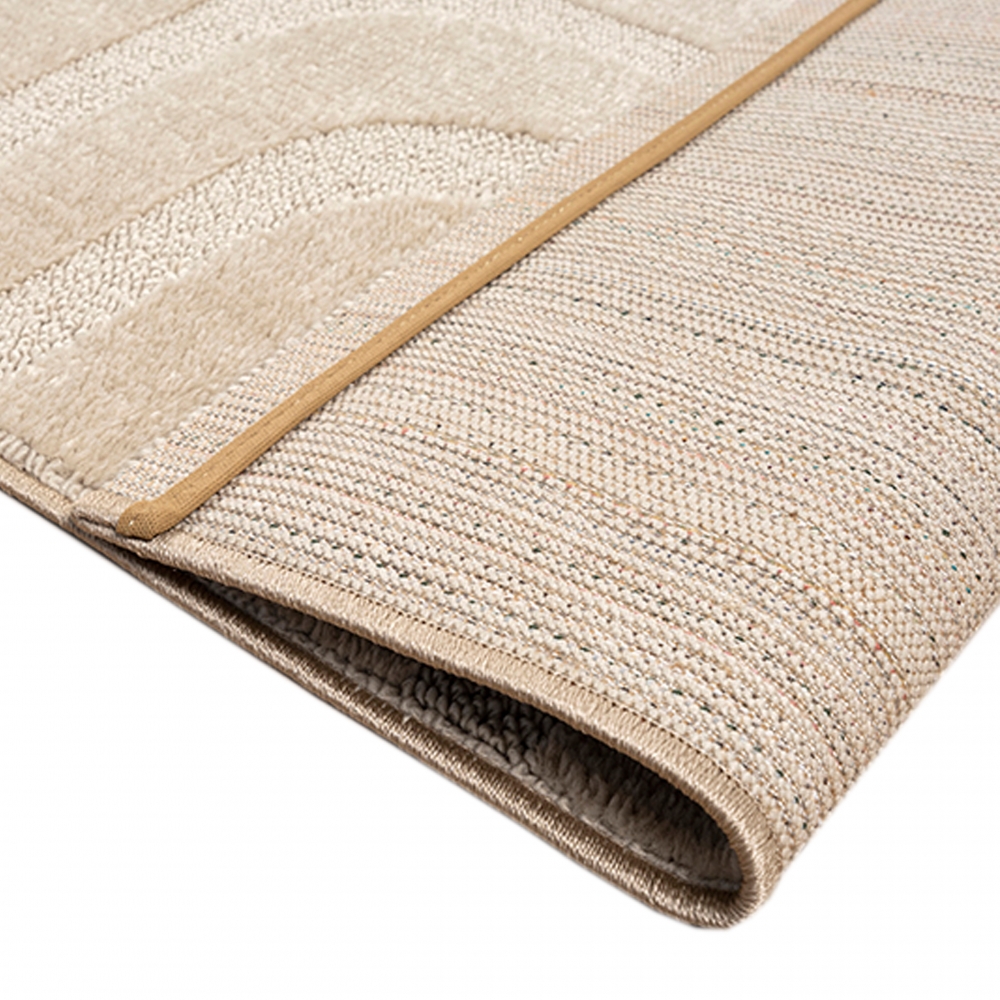 Wohnzimmer-/ Schlafzimmerteppich schimmernd mit Linienmuster in Beige