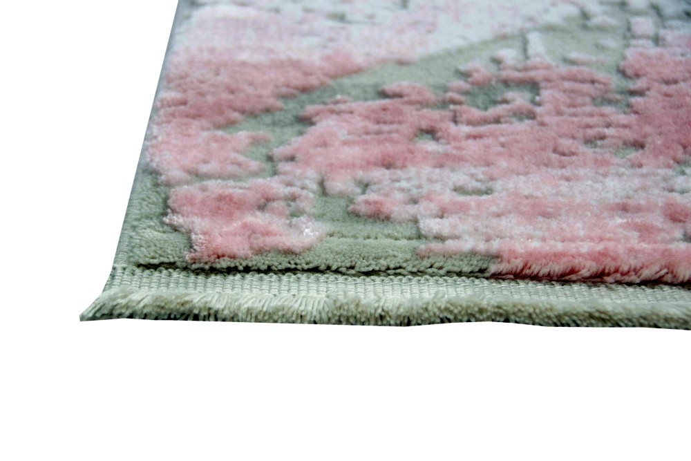 Moderner Teppich Wollteppich Vintage Used-Look mit Fransen rosa creme beige