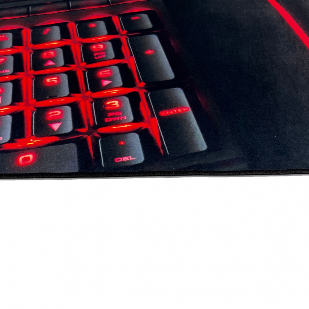 Epischer bedruckter Gaming-Teppich mit Konsole und Joysticks in elegantem Schwarz und leuchtendem Rot