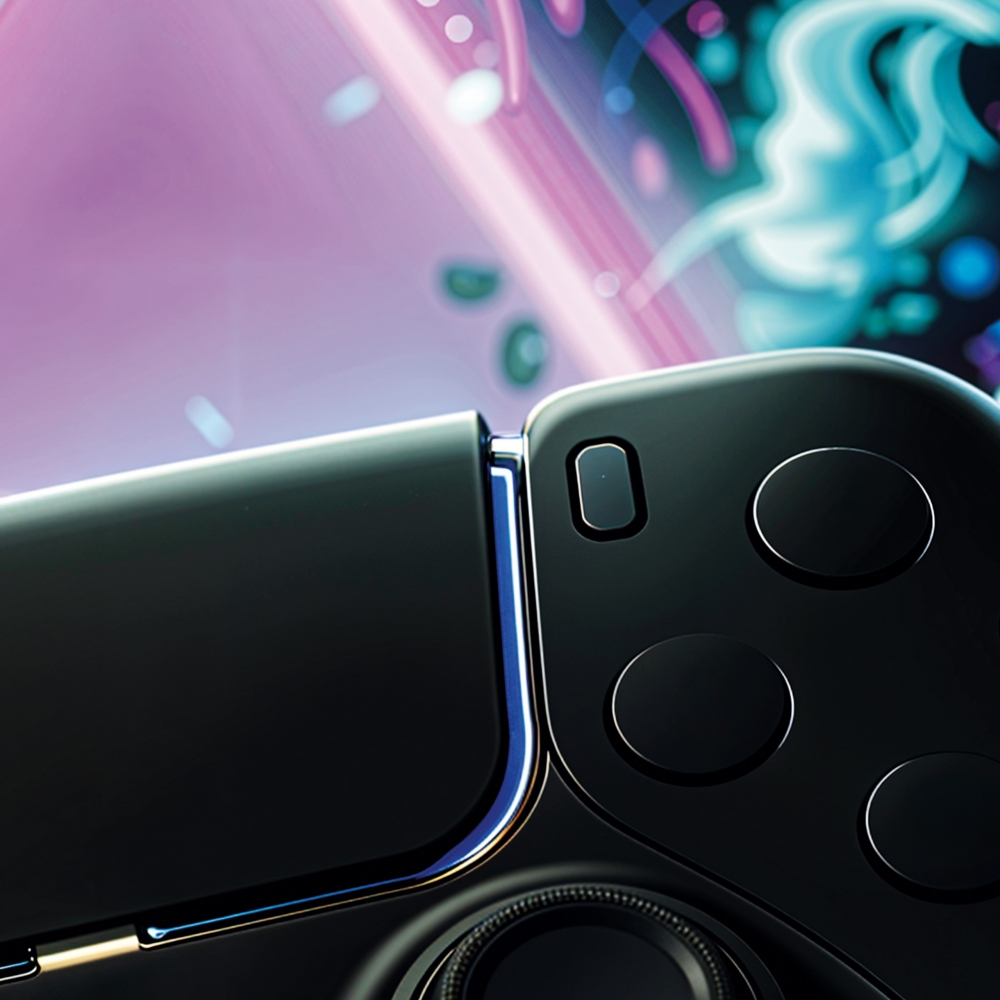 Auffälliger Gaming-Teppich mit lebendig-bunten neon-farbigen Symbolen und schwebendem Controller