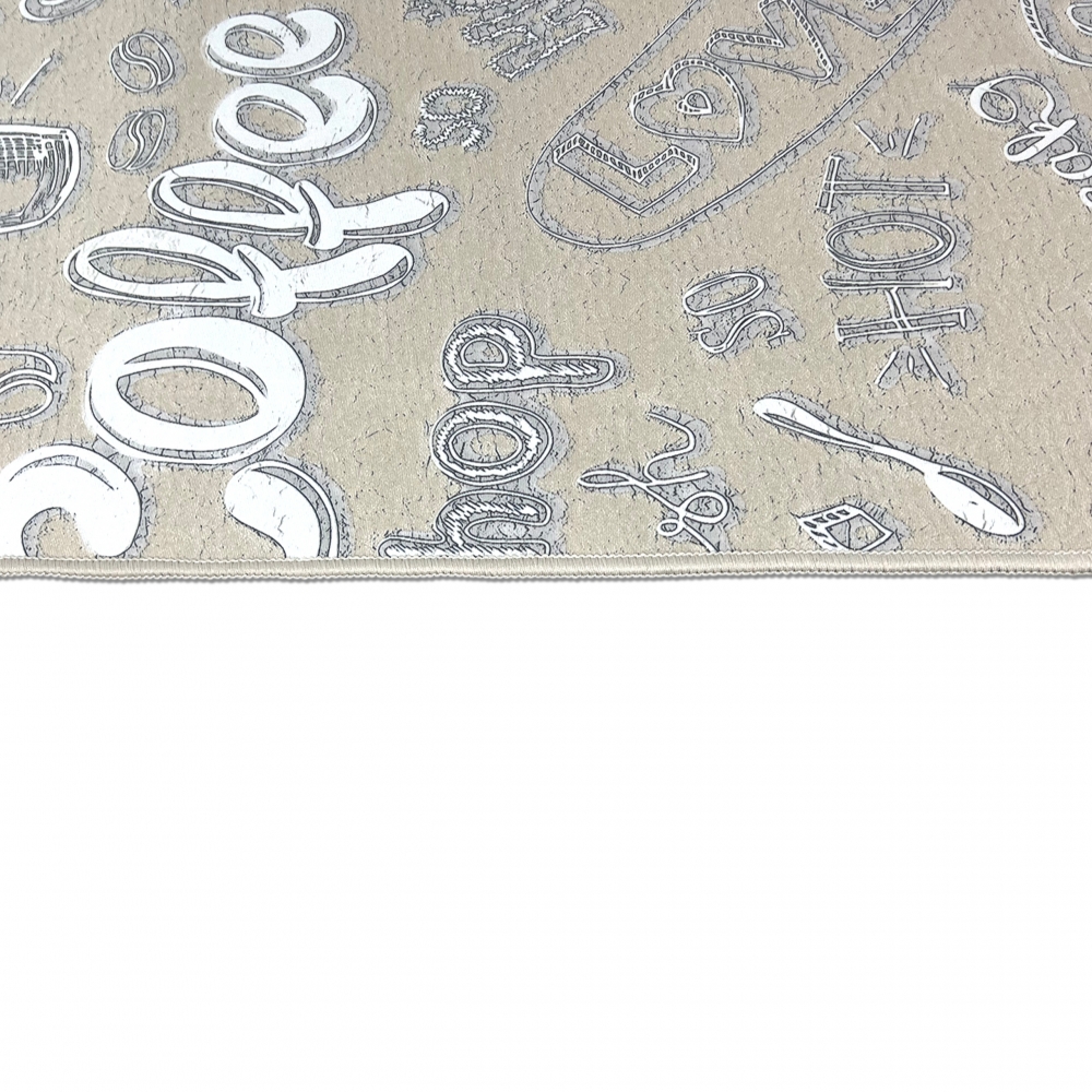 Küchenläufer I beige I waschbar I „Coffee“ Schriftzug in weiß