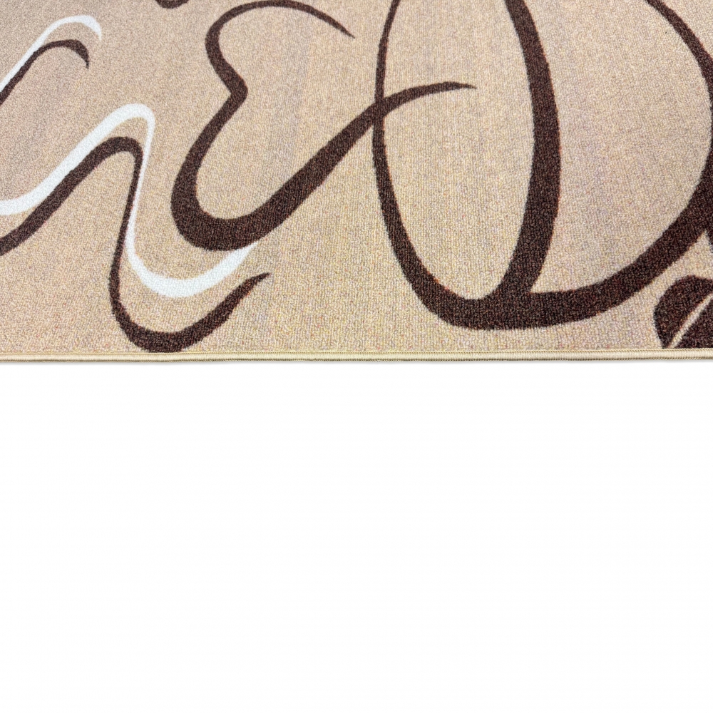 Küchenteppich mit grafischem Kaffee- und Herzmotiv Beige-Braun
