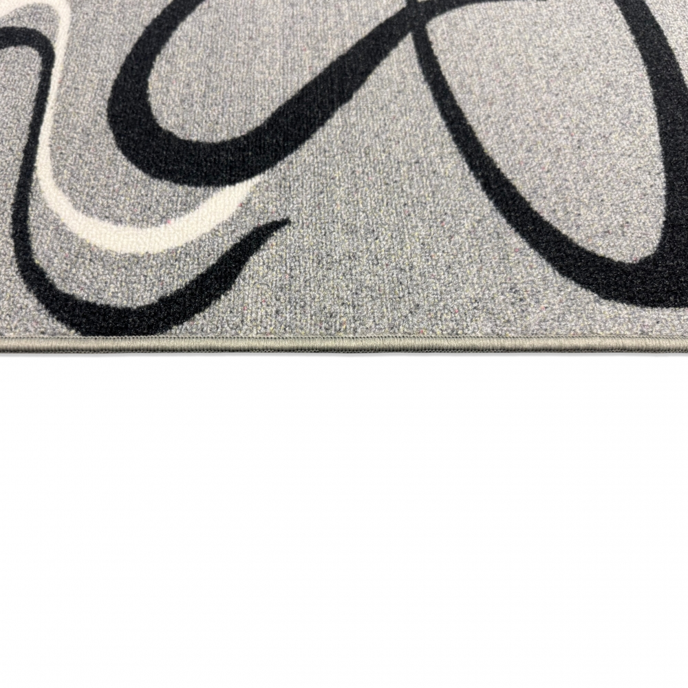 Küchenteppich mit grafischem Tassenmotiv und klaren Linien Grau