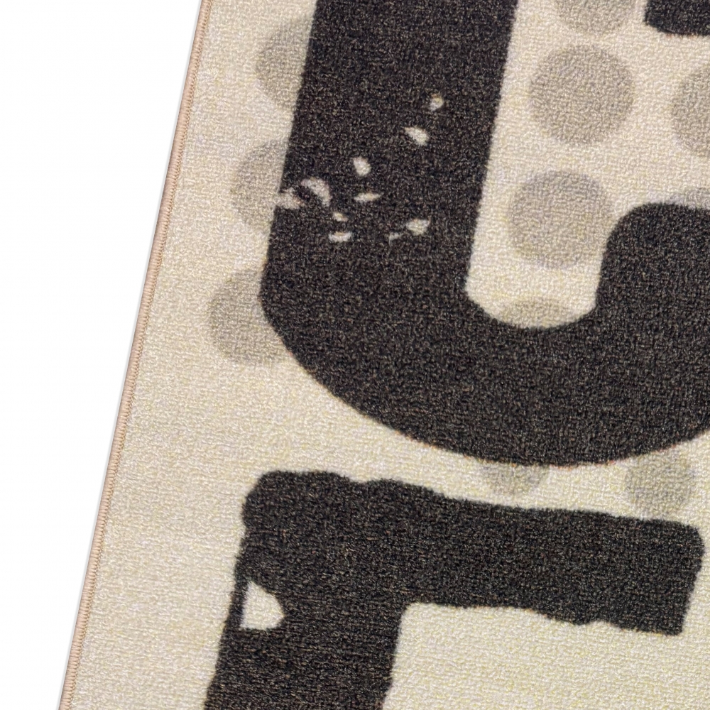 Grafischer Küchenteppich Beige mit Coffee-Typografie und Tassen