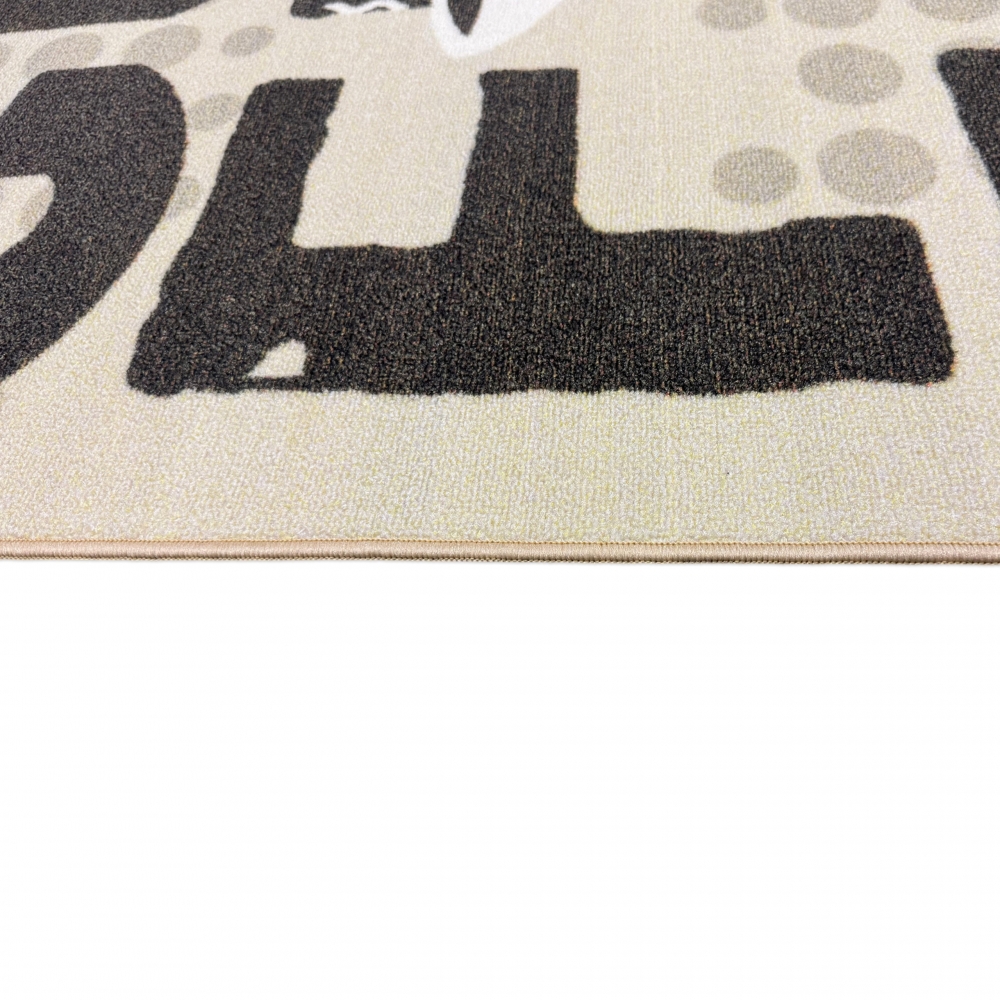 Grafischer Küchenteppich Beige mit Coffee-Typografie und Tassen