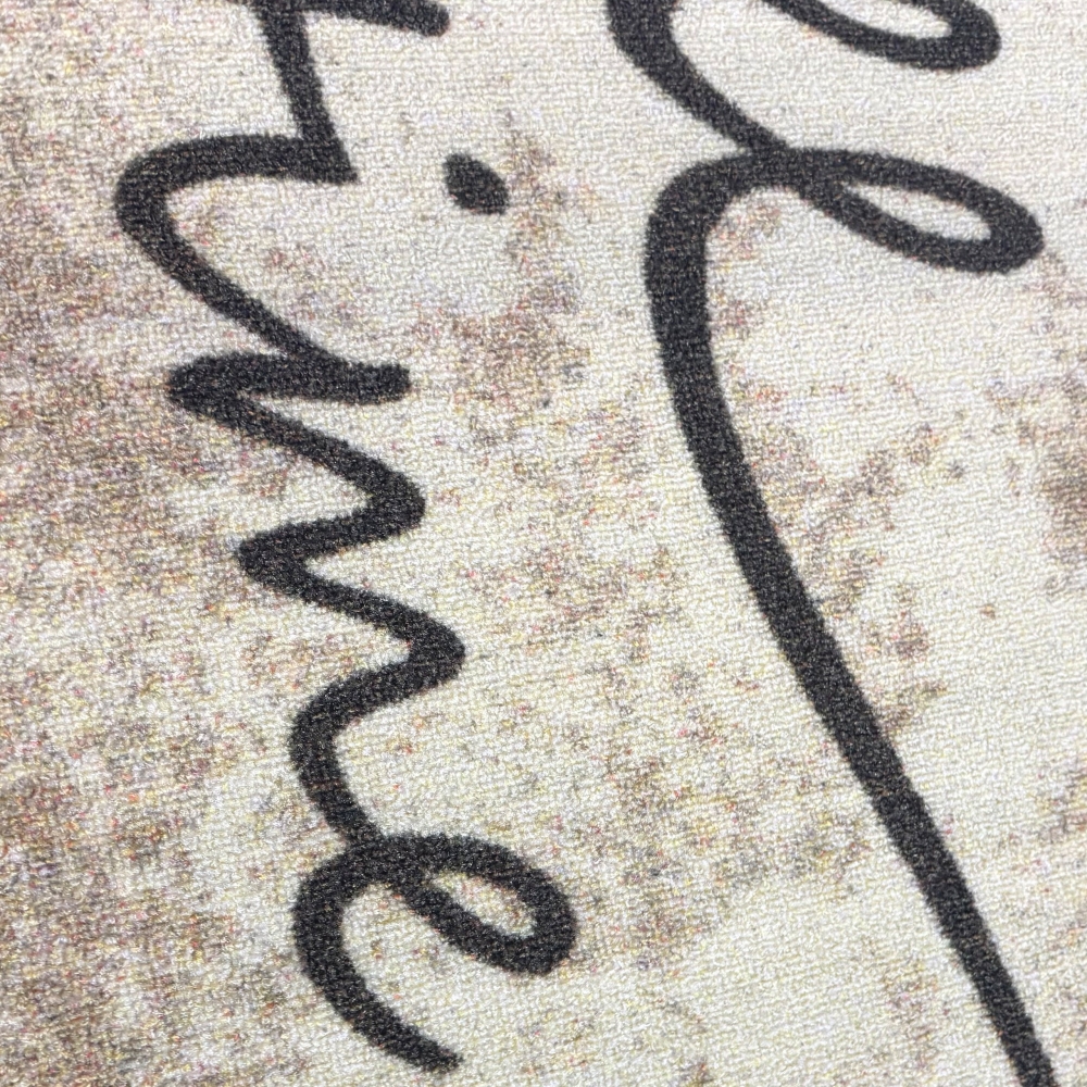 Grafischer Küchenteppich Beige mit Coffee-Time-Typografie und Linie