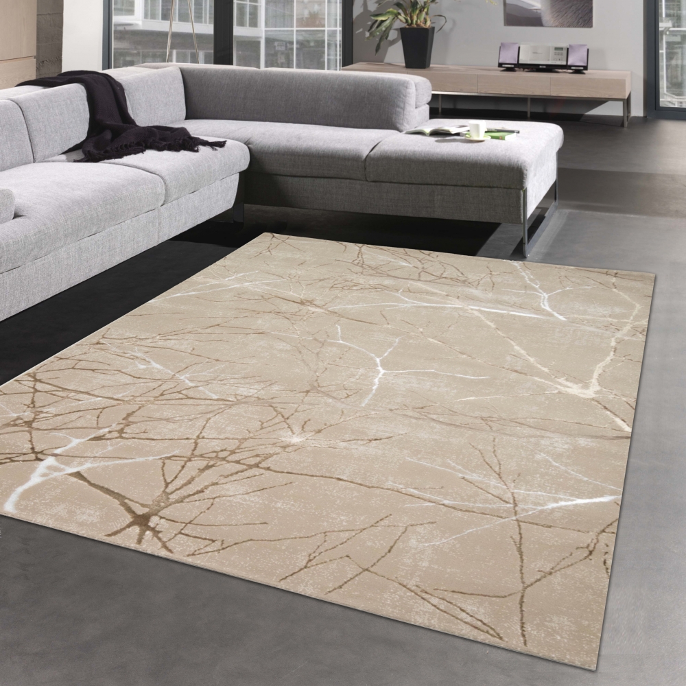 Moderner Designerteppich mit glänzenden Ästen abstrakt beige