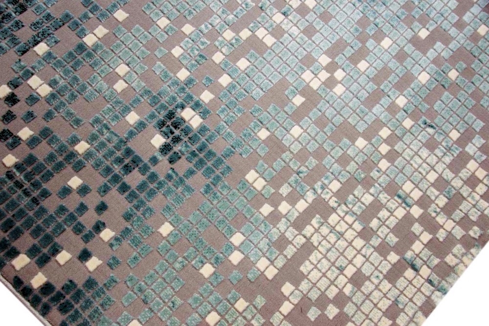 Teppich modern Wohnzimmer Teppich Mosaik grau türkis