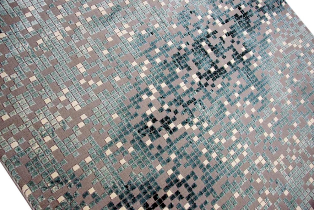 Teppich modern Wohnzimmer Teppich Mosaik grau türkis