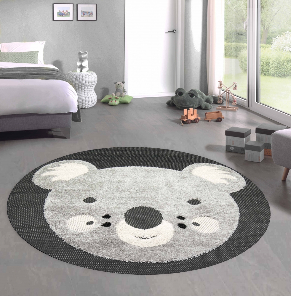 Koalabär Kinderzimmer Teppich weiche Baby Spielmatte Hoch Tief Effekt schwarz grau creme