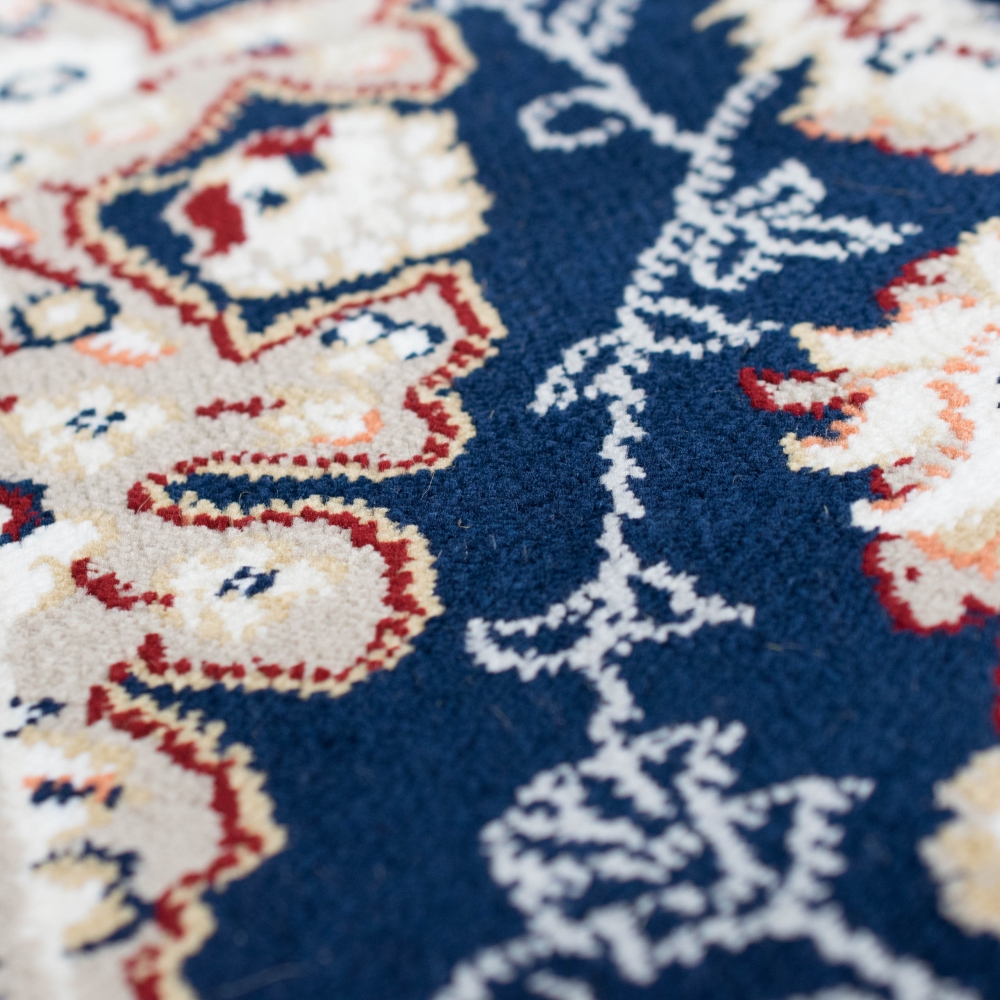 Teppich Dunkelblau Creme mit strukturiertem Medaillon Design
