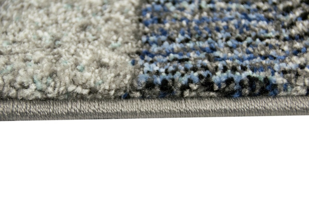 Teppich modern Wohnzimmerteppich mit Konturenschnitt blau grau kariert