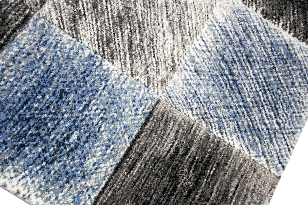 Teppich modern Wohnzimmerteppich karo blau grau schwarz