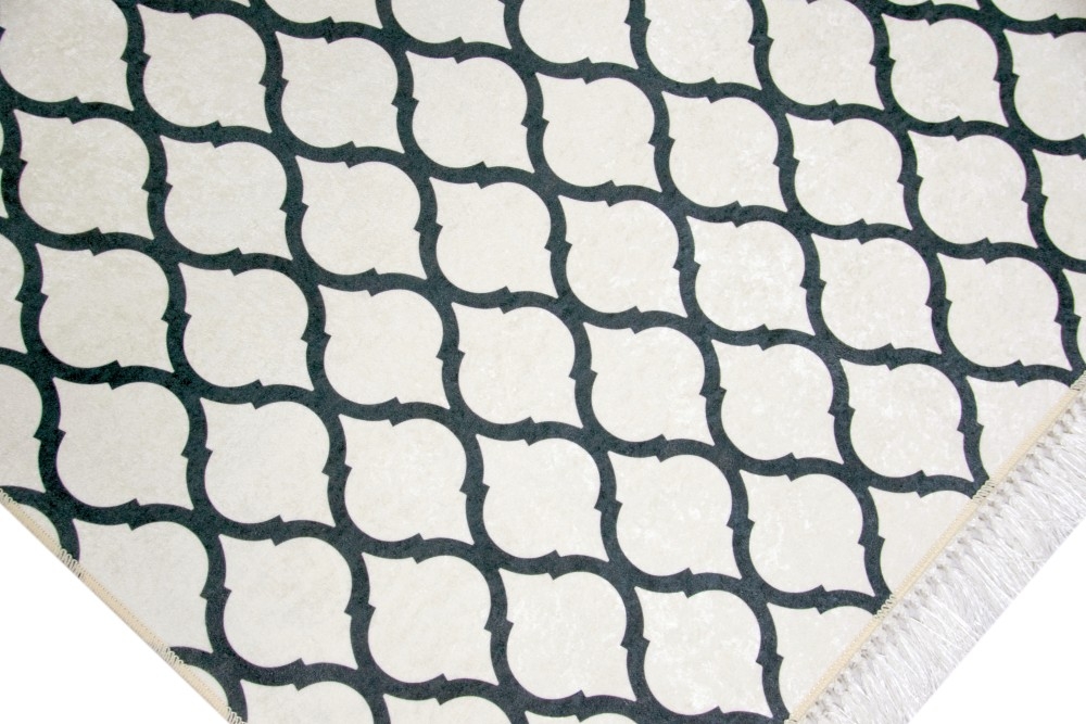 Waschbarer Teppich Print Teppich Küchenteppich creme schwarz marokkanisches Muster