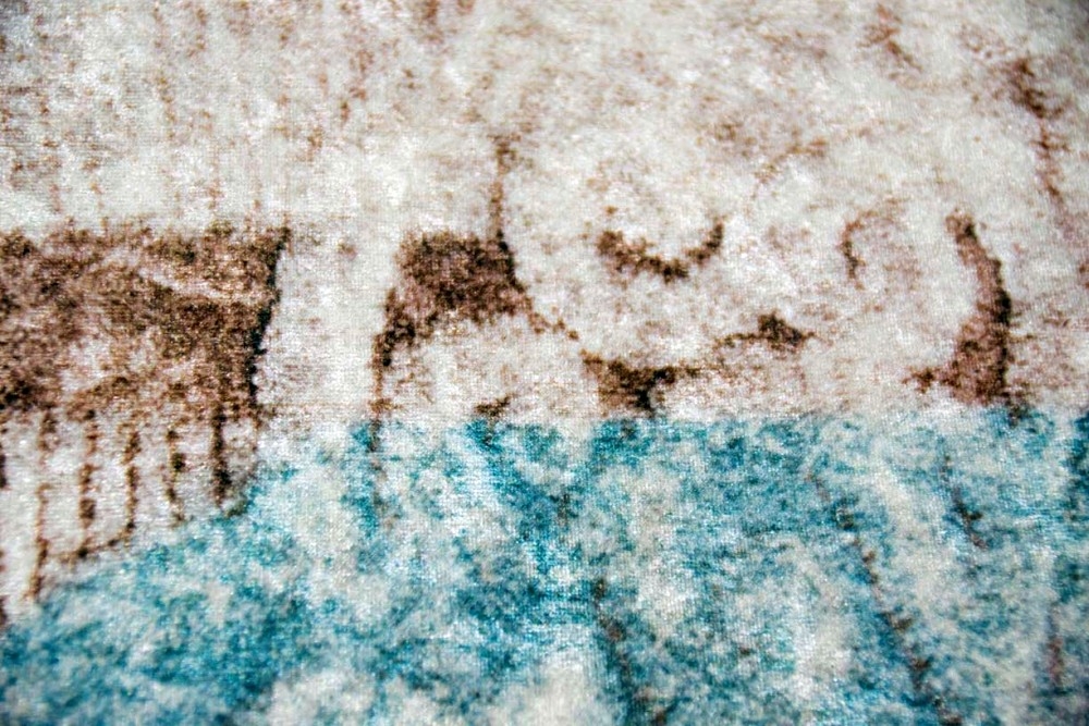 Waschbarer Teppich Print Teppich Küchenteppich Bordüre beige türkis creme
