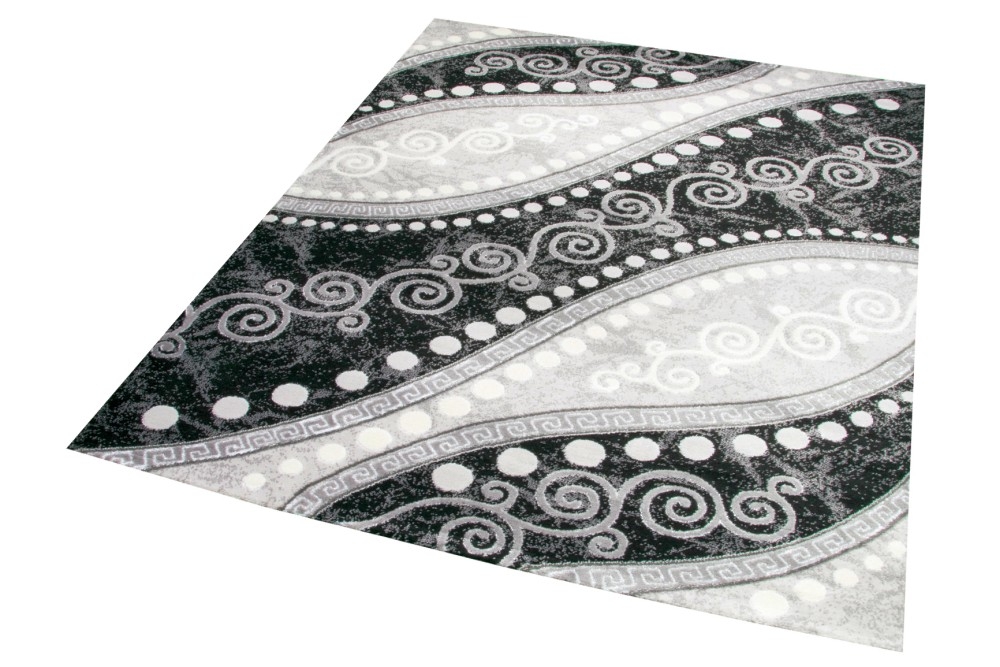 Teppich modern Ornamente mit Glitzer Grau Schwarz Creme