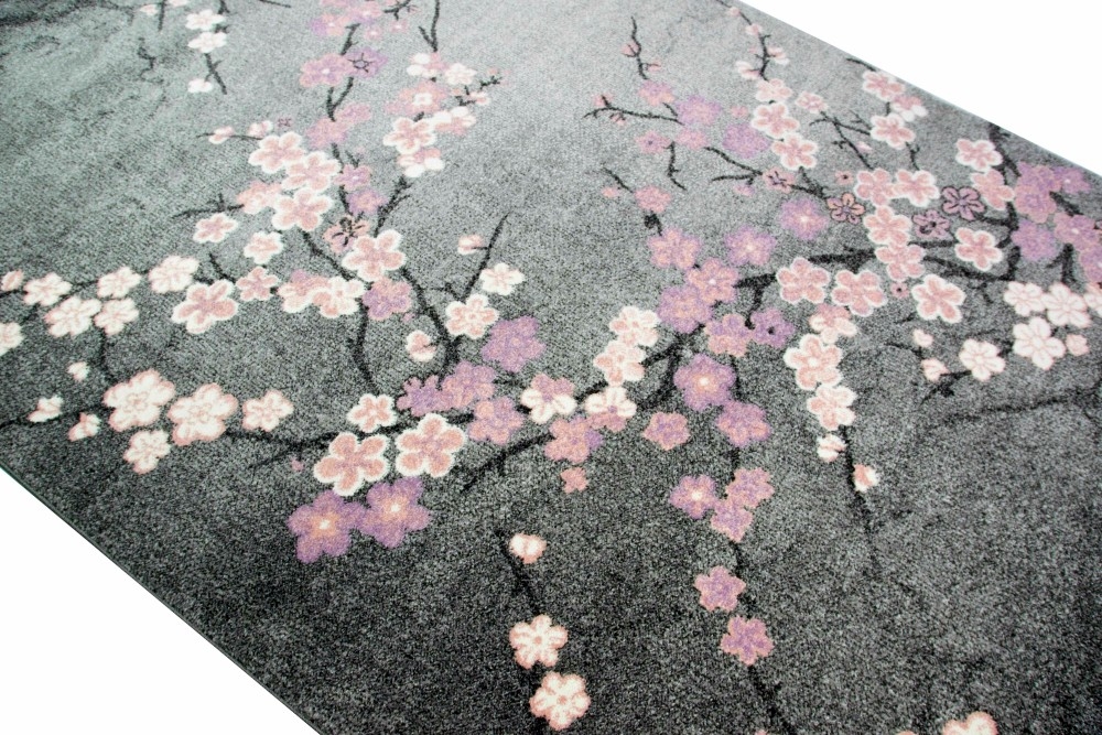 Teppich modern Wohnzimmerteppich Blumen rosa grau