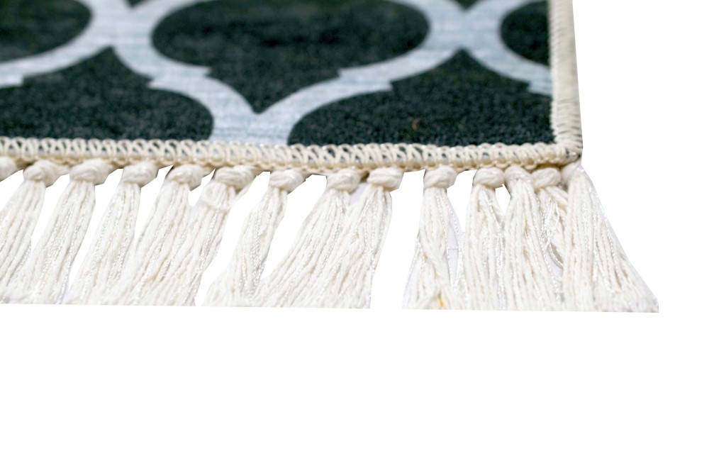 Teppich Wohnzimmerteppich marokkanisches Muster waschbar schwarz grau