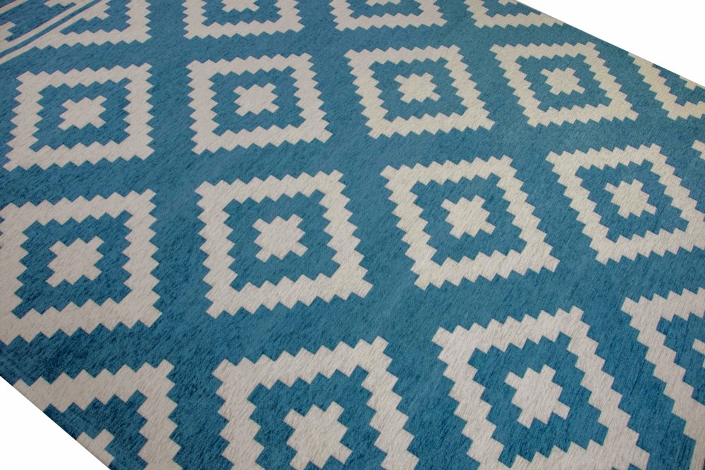 Teppich modern Wohnzimmer Teppich marokkanisches Design blau weiß