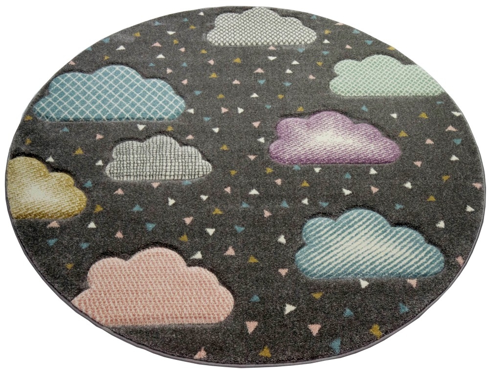 Teppich Kinderzimmer Kinderteppich Wolken grau rosa blau