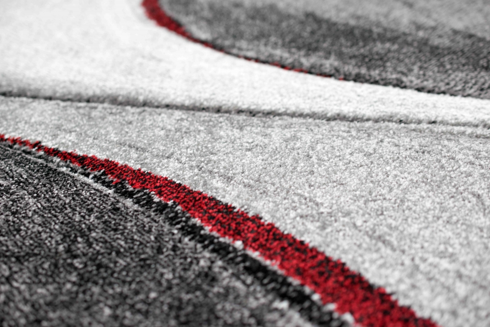Teppich modern Wohnzimmerteppich abstrakt in grau rot